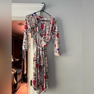 Johnny Was 3/4 sleeve wrap dress, size small.